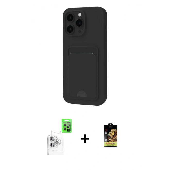 MARSİLYAN™- iPhone 16 Pro Kılıf Vadi Çizgi Prime - Siyah Buffer Cam Ekran Koruyucu + Raze Metal Kamera Lens - BZ
