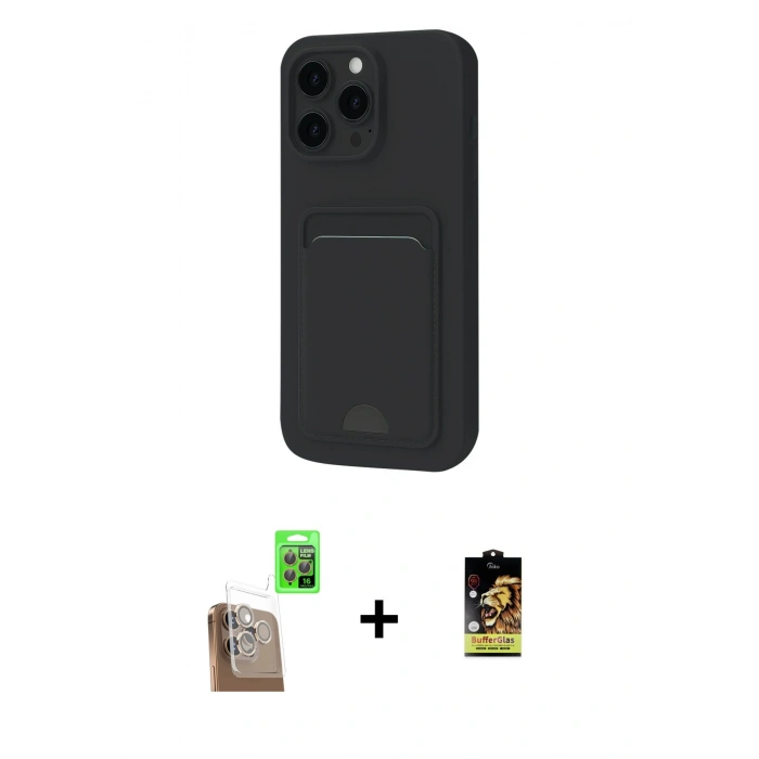 MARSİLYAN™- iPhone 16 Pro Kılıf Vadi Çizgi Prime - Siyah Buffer Cam Ekran Koruyucu + Raze Metal Kamera Lens - CLTM
