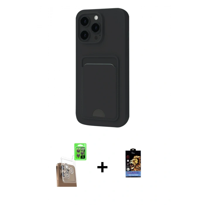 MARSİLYAN™- iPhone 16 Pro Kılıf Vadi Çizgi Prime - Siyah Buffer Hayalet Cam Ekran Koruyucu + Raze Metal Kamera Lens - CLTM