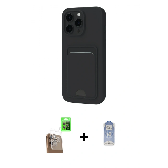 MARSİLYAN™- iPhone 16 Pro Kılıf Vadi Çizgi Prime - Siyah Joko Magic 5D Cam + Çöl Titanyum Raze Metal Kamera Lens