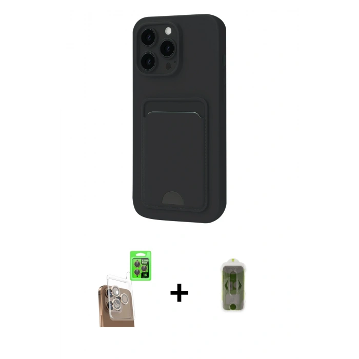 MARSİLYAN™- iPhone 16 Pro Kılıf Vadi Çizgi Prime - Siyah Joko Magic 5D Hayalet Cam + Raze Metal Kamera Lens - CLTM