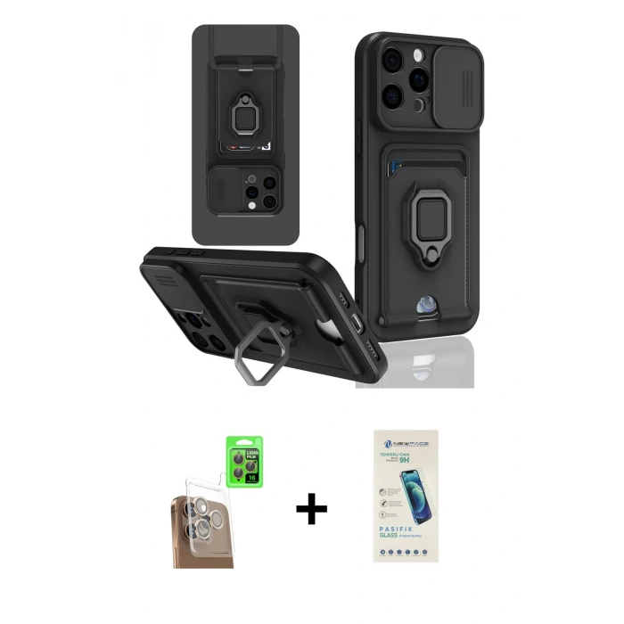 MARSİLYAN™- iPhone 16 Pro Kılıf Vadi Form Prime - Şeffaf Pasifik Cam Ekran Koruyucu + Raze Metal Kamera Lens - CLTM