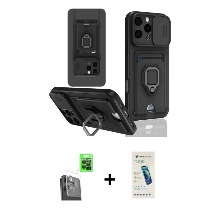 MARSİLYAN™- iPhone 16 Pro Kılıf Vadi Form Prime - Şeffaf Pasifik Cam Ekran Koruyucu + Raze Metal Kamera Lens - SH