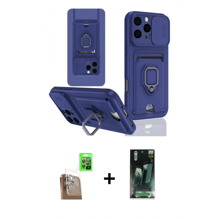 MARSİLYAN™- iPhone 16 Pro Kılıf Vadi Form Prime - Siyah 360 Mat Full Body Arka Koruyucu + Çöl Titanyum Raze Metal Kamera Lens