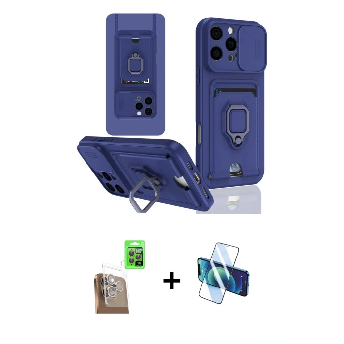 MARSİLYAN™- iPhone 16 Pro Kılıf Vadi Form Prime - Siyah 3D Antistatik Cam Ekran Koruyucu + Raze Metal Kamera Lens - CLTM