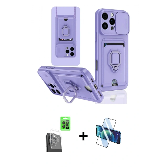 MARSİLYAN™- iPhone 16 Pro Kılıf Vadi Form Prime - Siyah 3D Antistatik Cam Ekran Koruyucu + Raze Metal Kamera Lens - SH