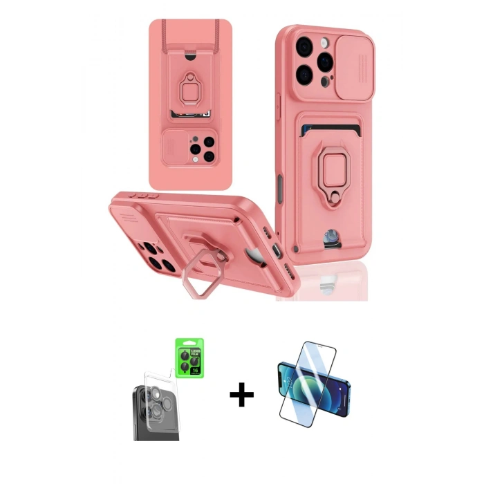 MARSİLYAN™- iPhone 16 Pro Kılıf Vadi Form Prime - Siyah 3D Antistatik Cam Ekran Koruyucu + Raze Metal Kamera Lens - SH