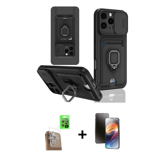 MARSİLYAN™- iPhone 16 Pro Kılıf Vadi Form Prime - Siyah 3D Antistatik Mat Seramik Nano Ekran Koruyucu + Raze Metal Kamera Lens - CLTM