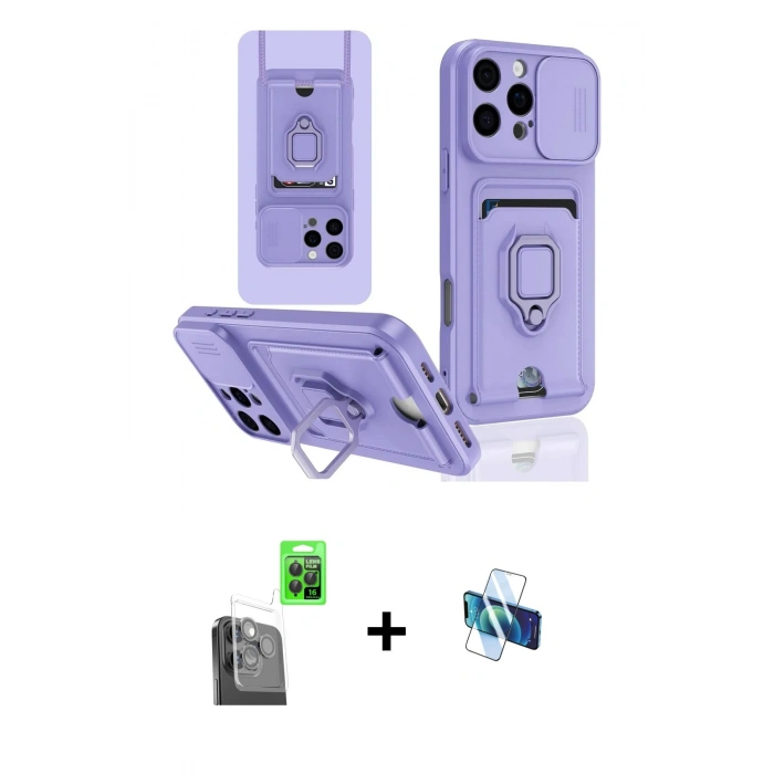 MARSİLYAN™- iPhone 16 Pro Kılıf Vadi Form Prime - Siyah 3D Antistatik Seramik Nano Ekran Koruyucu + Raze Metal Kamera Lens - SH
