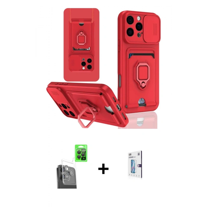 MARSİLYAN™- iPhone 16 Pro Kılıf Vadi Form Prime - Siyah Bilvis 0.18mm Plus Cam Ekran Koruyucu + Siyah Raze Metal Kamera Lens