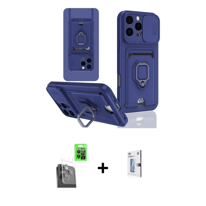 MARSİLYAN™- iPhone 16 Pro Kılıf Vadi Form Prime - Siyah Bilvis 0.18mm Plus Cam Ekran Koruyucu + Siyah Raze Metal Kamera Lens