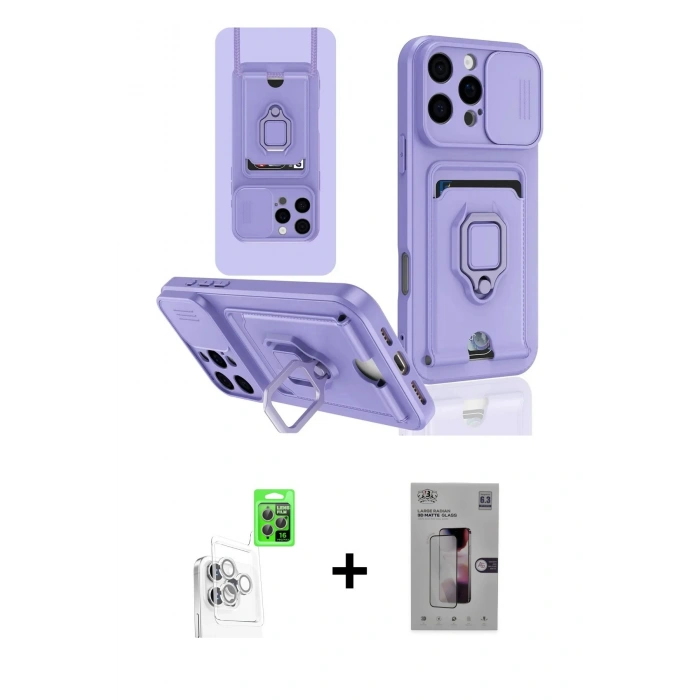 MARSİLYAN™- iPhone 16 Pro Kılıf Vadi Form Prime - Siyah Bilvis 3D Mat Cam Ekran Koruyucu + Raze Metal Kamera Lens - BZ