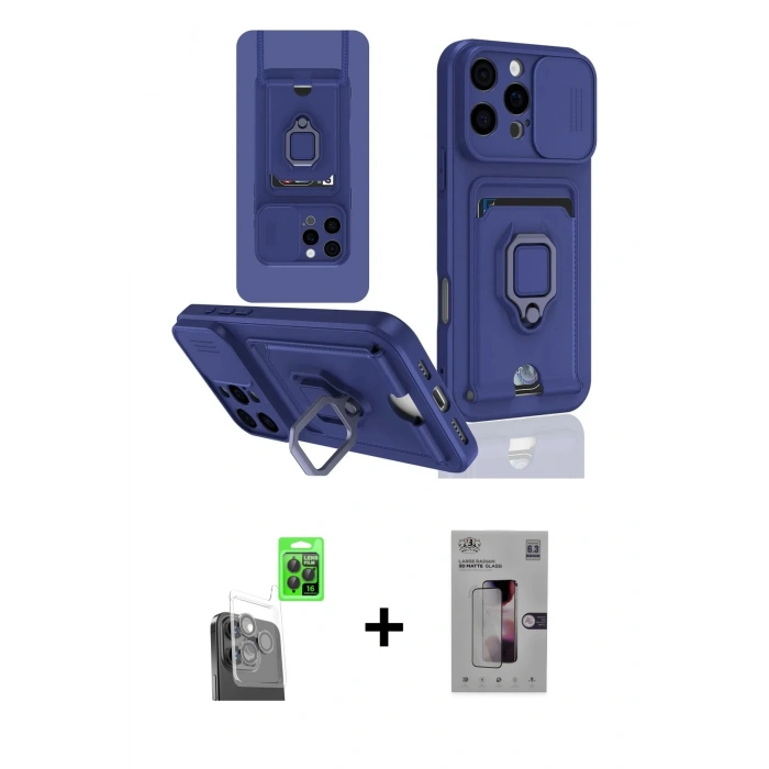 MARSİLYAN™- iPhone 16 Pro Kılıf Vadi Form Prime - Siyah Bilvis 3D Mat Cam Ekran Koruyucu + Siyah Raze Metal Kamera Lens