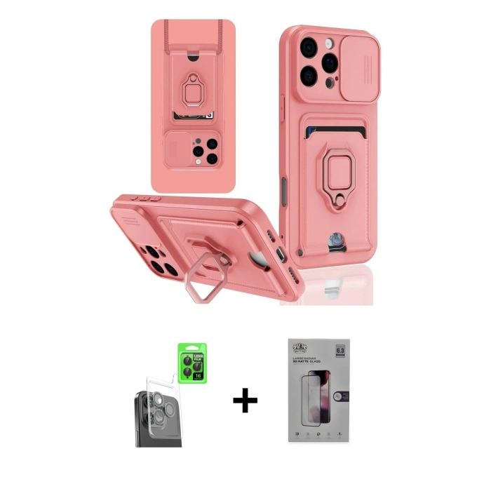 MARSİLYAN™- iPhone 16 Pro Kılıf Vadi Form Prime - Siyah Bilvis 3D Mat Cam Ekran Koruyucu + Siyah Raze Metal Kamera Lens