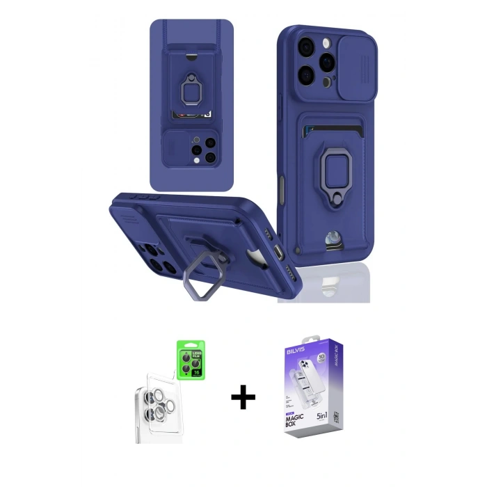 MARSİLYAN™- iPhone 16 Pro Kılıf Vadi Form Prime - Siyah Bilvis 5in1 3D Magic Cam Ekran Koruyucu + Raze Metal Kamera Lens - BZ