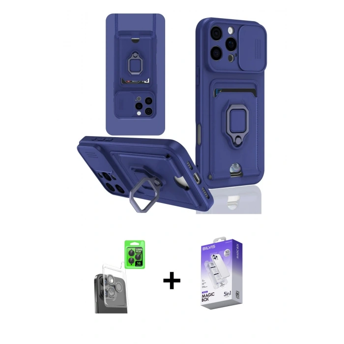 MARSİLYAN™- iPhone 16 Pro Kılıf Vadi Form Prime - Siyah Bilvis 5in1 3D Magic Cam Ekran Koruyucu + Raze Metal Kamera Lens - SH