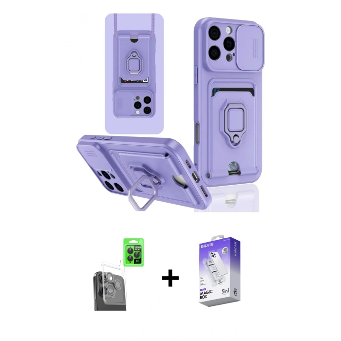 MARSİLYAN™- iPhone 16 Pro Kılıf Vadi Form Prime - Siyah Bilvis 5in1 3D Magic Cam Ekran Koruyucu + Raze Metal Kamera Lens - SH