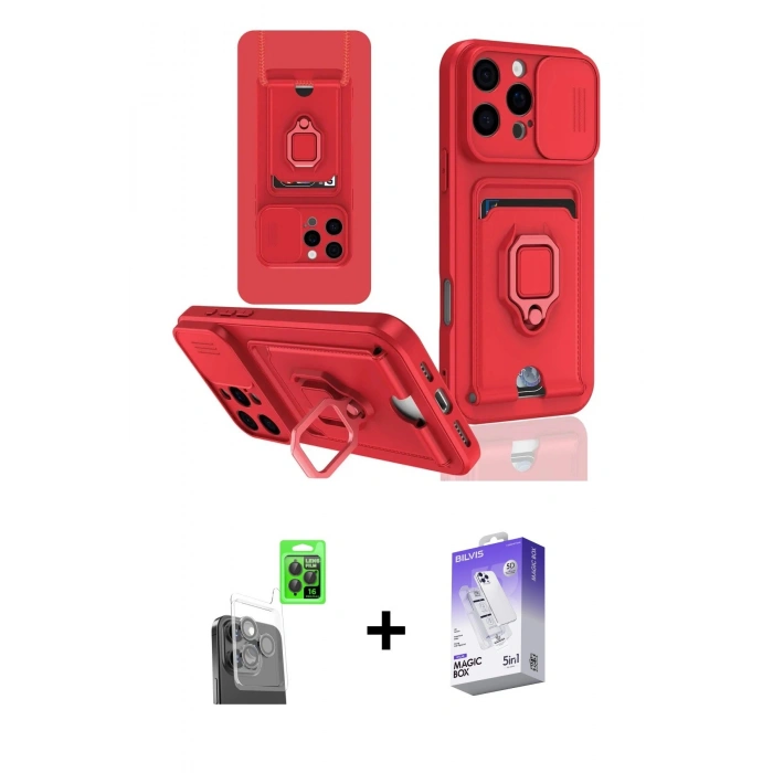 MARSİLYAN™- iPhone 16 Pro Kılıf Vadi Form Prime - Siyah Bilvis 5in1 3D Magic Cam Ekran Koruyucu + Raze Metal Kamera Lens - SH