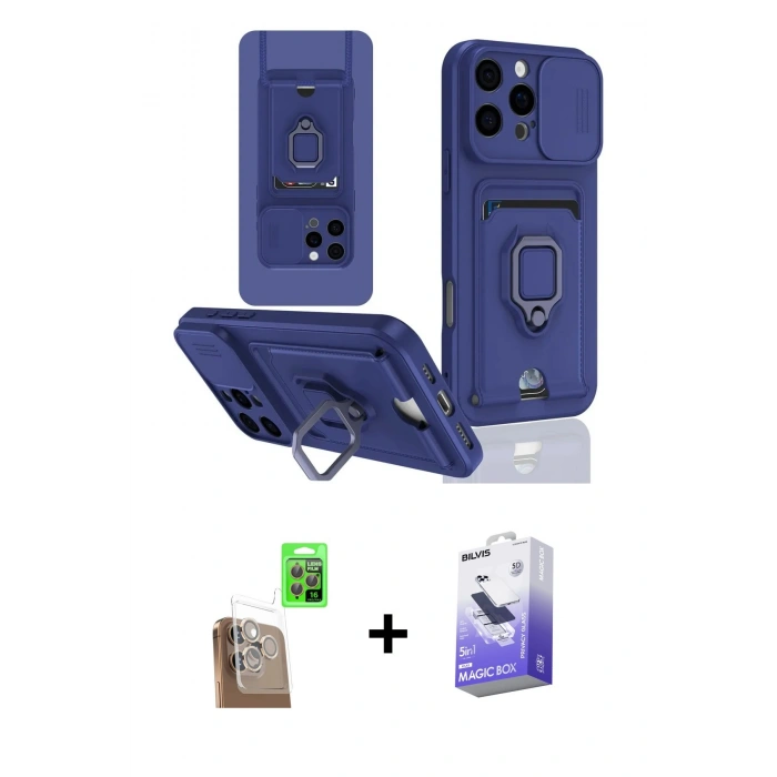 MARSİLYAN™- iPhone 16 Pro Kılıf Vadi Form Prime - Siyah Bilvis 5in1 5D Magic Hayalet Cam Ekran Koruyucu + Raze Metal Kamera Lens - CLTM