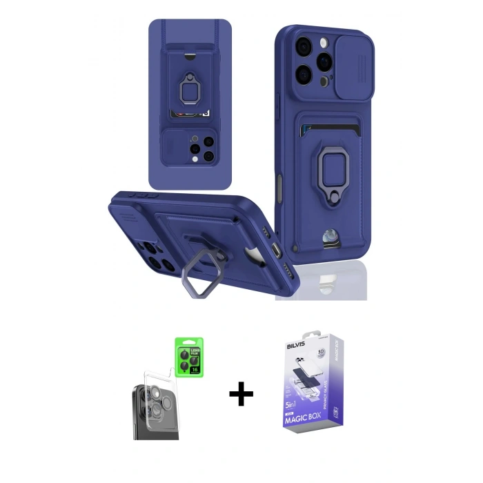 MARSİLYAN™- iPhone 16 Pro Kılıf Vadi Form Prime - Siyah Bilvis 5in1 5D Magic Hayalet Cam Ekran Koruyucu + Raze Metal Kamera Lens - SH