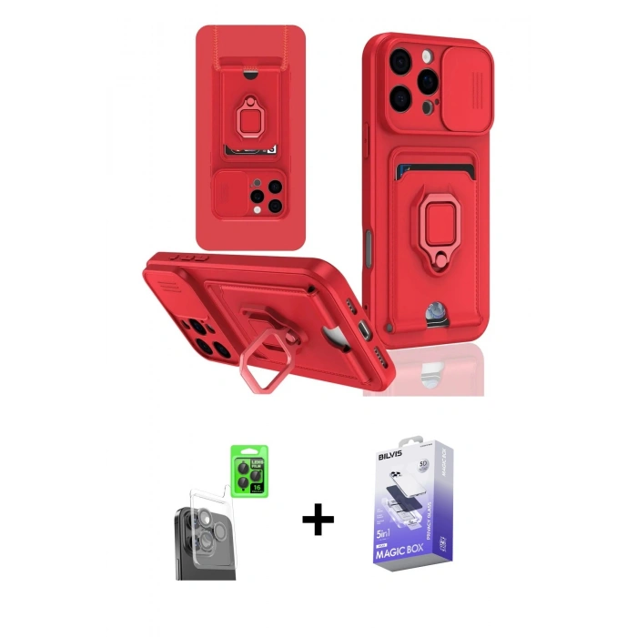 MARSİLYAN™- iPhone 16 Pro Kılıf Vadi Form Prime - Siyah Bilvis 5in1 5D Magic Hayalet Cam Ekran Koruyucu + Raze Metal Kamera Lens - SH