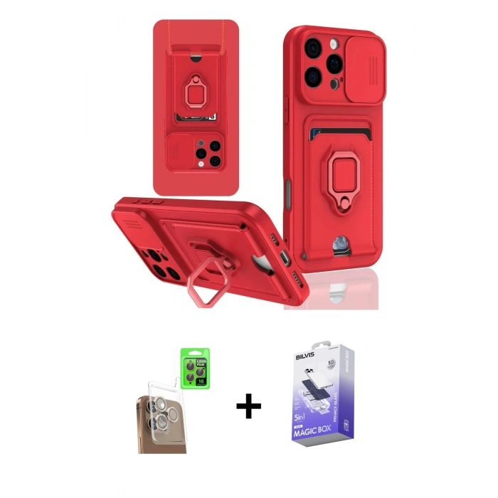 MARSİLYAN™- iPhone 16 Pro Kılıf Vadi Form Prime - Siyah Bilvis 5in1 5D Magic Hayalet Cam Ekran Koruyucu + Raze Metal Kamera Lens - CLTM