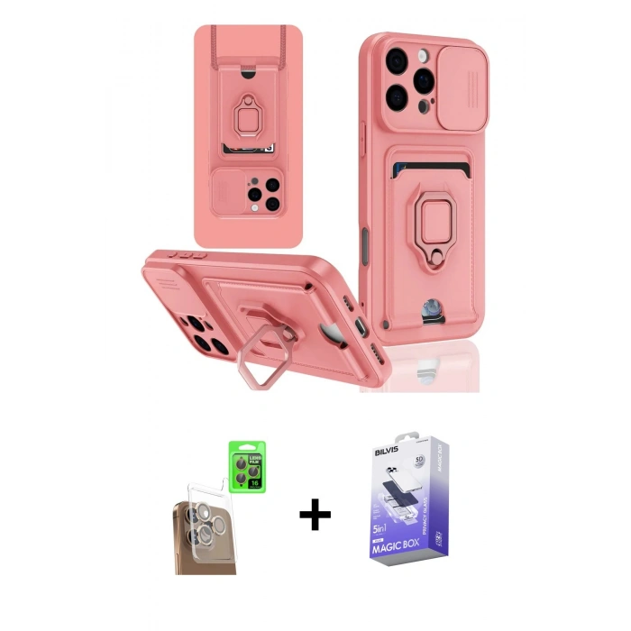 MARSİLYAN™- iPhone 16 Pro Kılıf Vadi Form Prime - Siyah Bilvis 5in1 5D Magic Hayalet Cam Ekran Koruyucu + Raze Metal Kamera Lens - CLTM