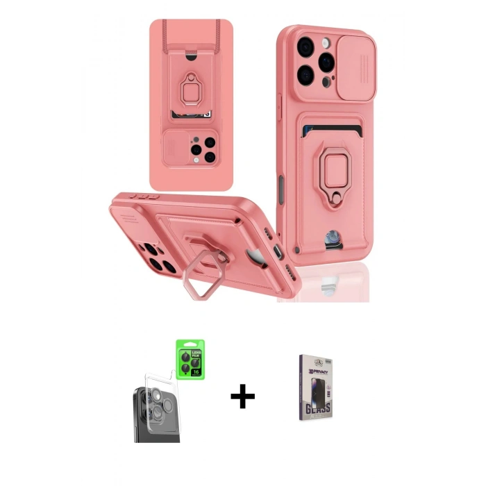 MARSİLYAN™- iPhone 16 Pro Kılıf Vadi Form Prime - Siyah Bilvis Hayalet Cam Ekran Koruyucu + Raze Metal Kamera Lens - SH