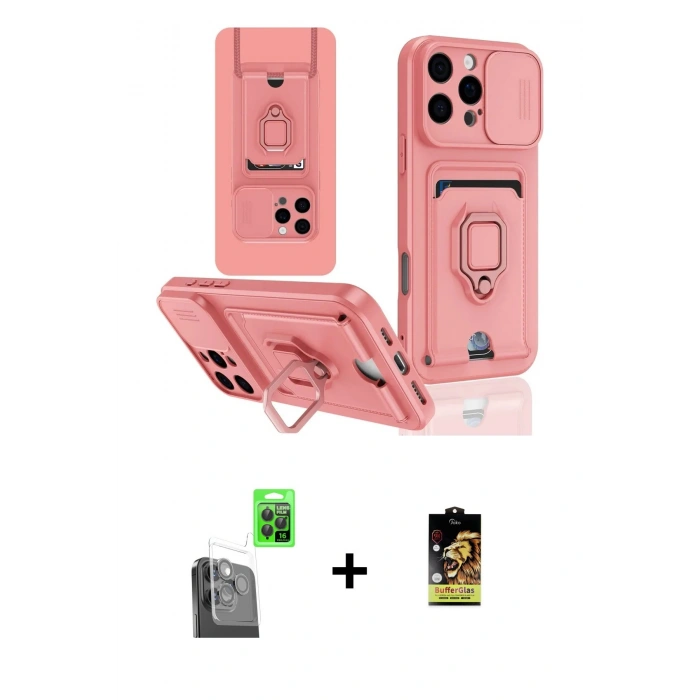 MARSİLYAN™- iPhone 16 Pro Kılıf Vadi Form Prime - Siyah Buffer Cam Ekran Koruyucu + Raze Metal Kamera Lens - SH