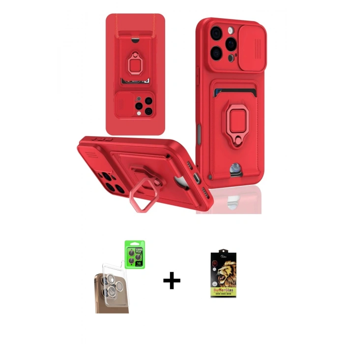 MARSİLYAN™- iPhone 16 Pro Kılıf Vadi Form Prime - Siyah Buffer Cam Ekran Koruyucu + Raze Metal Kamera Lens - CLTM