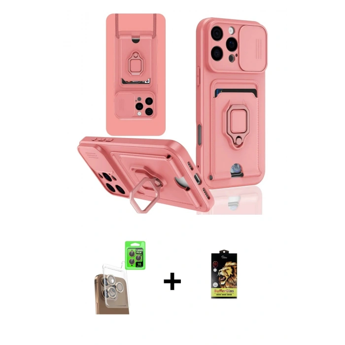 MARSİLYAN™- iPhone 16 Pro Kılıf Vadi Form Prime - Siyah Buffer Cam Ekran Koruyucu + Raze Metal Kamera Lens - CLTM