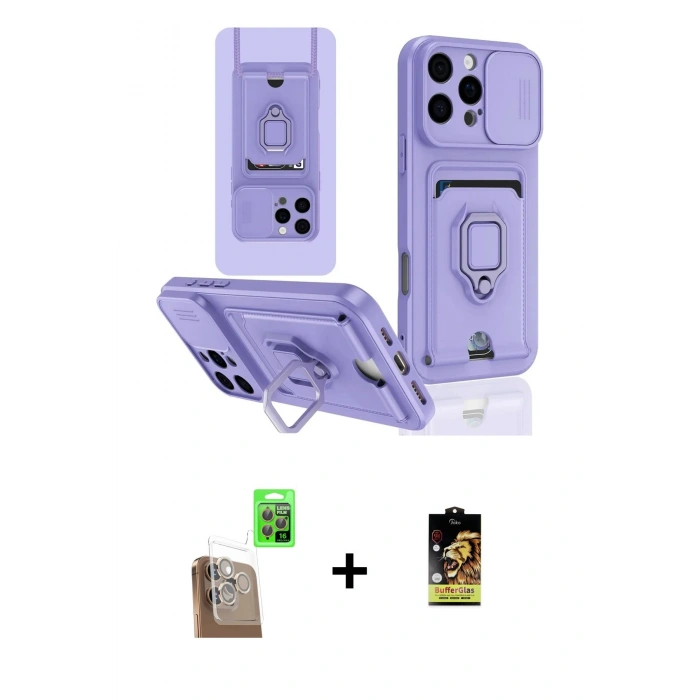 MARSİLYAN™- iPhone 16 Pro Kılıf Vadi Form Prime - Siyah Buffer Cam Ekran Koruyucu + Raze Metal Kamera Lens - CLTM