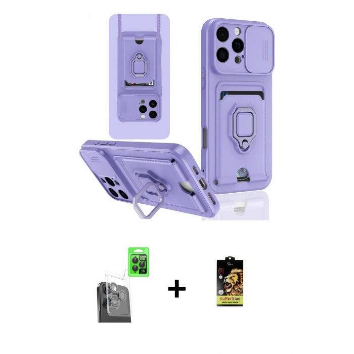 MARSİLYAN™- iPhone 16 Pro Kılıf Vadi Form Prime - Siyah Buffer Cam Ekran Koruyucu + Raze Metal Kamera Lens - SH