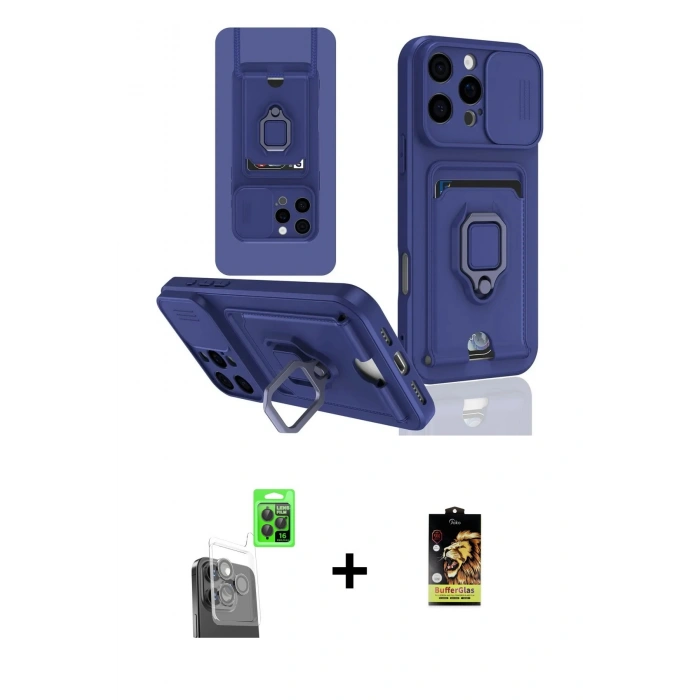 MARSİLYAN™- iPhone 16 Pro Kılıf Vadi Form Prime - Siyah Buffer Cam Ekran Koruyucu + Raze Metal Kamera Lens - SH