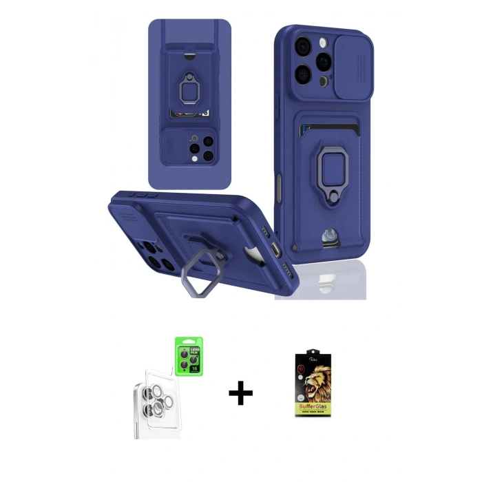 MARSİLYAN™- iPhone 16 Pro Kılıf Vadi Form Prime - Siyah Buffer Cam Ekran Koruyucu + Raze Metal Kamera Lens - BZ