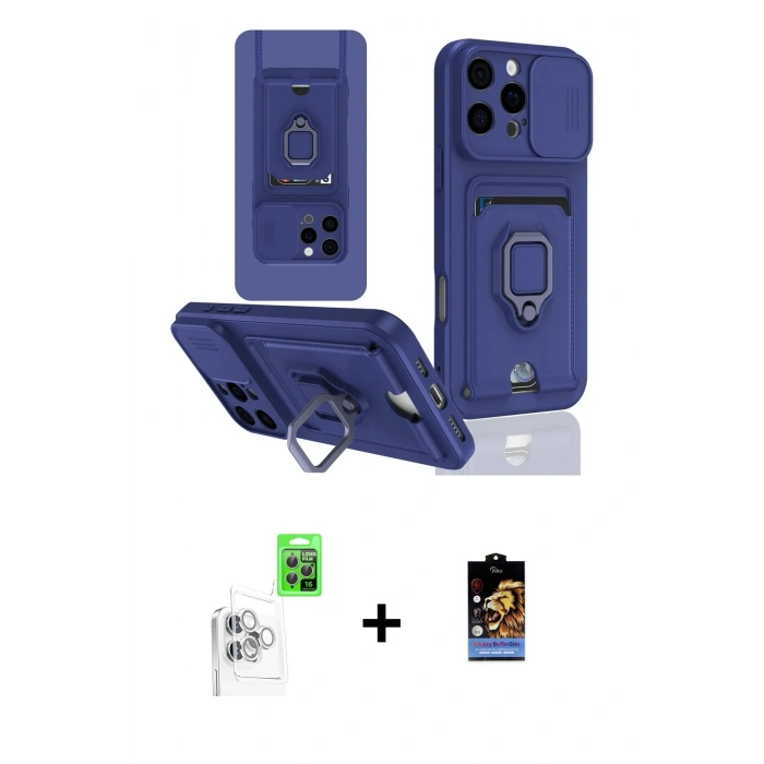 MARSİLYAN™- iPhone 16 Pro Kılıf Vadi Form Prime - Siyah Buffer Hayalet Cam Ekran Koruyucu + Raze Metal Kamera Lens - BZ