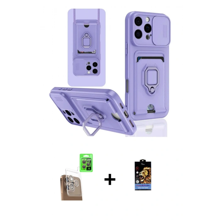 MARSİLYAN™- iPhone 16 Pro Kılıf Vadi Form Prime - Siyah Buffer Hayalet Cam Ekran Koruyucu + Raze Metal Kamera Lens - CLTM