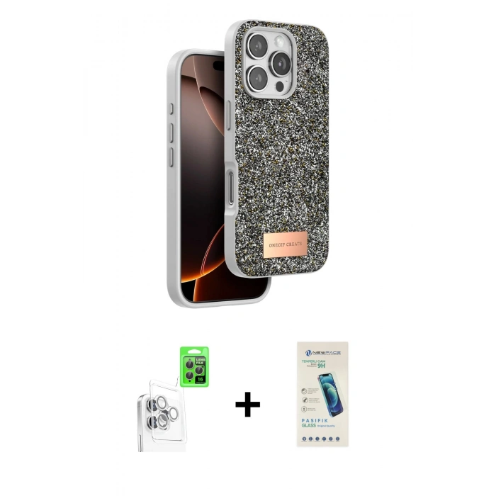 MARSİLYAN™- iPhone 16 Pro Kılıf Vadi Klasik Serisi - Şeffaf Pasifik Cam Ekran Koruyucu + Raze Metal Kamera Lens - BZ