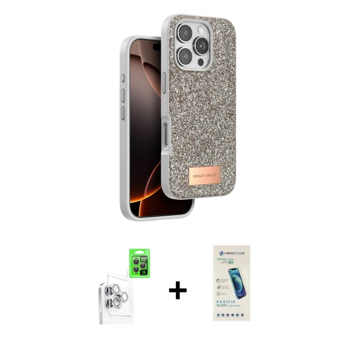 MARSİLYAN™- iPhone 16 Pro Kılıf Vadi Klasik Serisi - Şeffaf Pasifik Cam Ekran Koruyucu + Raze Metal Kamera Lens - BZ
