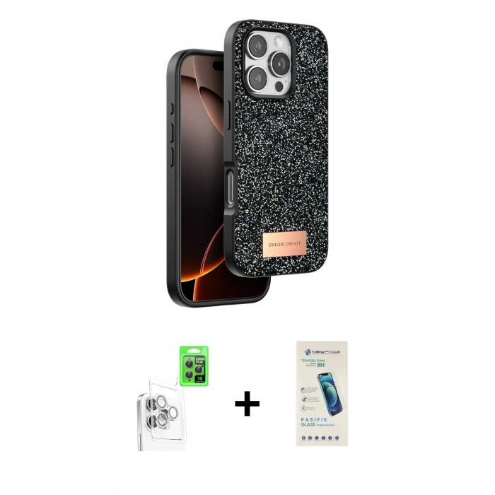 MARSİLYAN™- iPhone 16 Pro Kılıf Vadi Klasik Serisi - Şeffaf Pasifik Cam Ekran Koruyucu + Raze Metal Kamera Lens - BZ