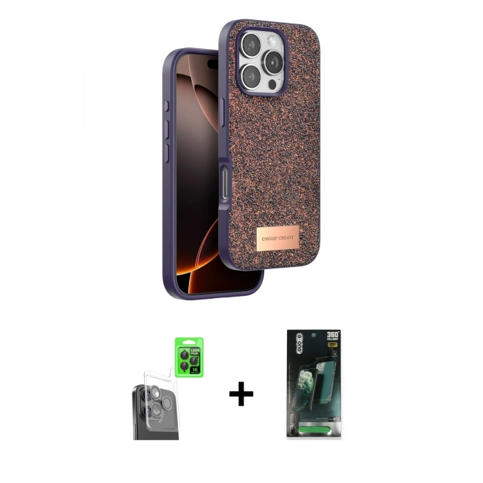 MARSİLYAN™- iPhone 16 Pro Kılıf Vadi Klasik Serisi - Siyah 360 Mat Full Body Arka Koruyucu + Raze Metal Kamera Lens - SH