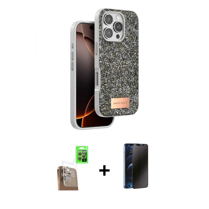 MARSİLYAN™- iPhone 16 Pro Kılıf Vadi Klasik Serisi - Siyah 3D Antistatik Hayalet Cam Ekran Koruyucu + Raze Metal Kamera Lens - CLTM
