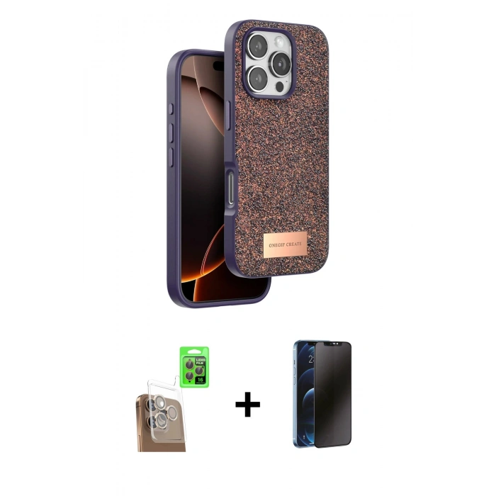 MARSİLYAN™- iPhone 16 Pro Kılıf Vadi Klasik Serisi - Siyah 3D Antistatik Hayalet Cam Ekran Koruyucu + Raze Metal Kamera Lens - CLTM