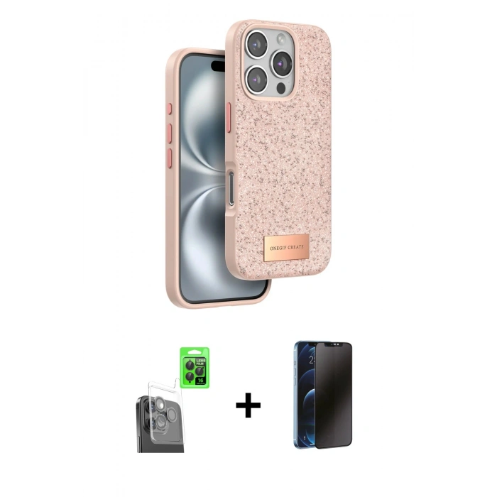 MARSİLYAN™- iPhone 16 Pro Kılıf Vadi Klasik Serisi - Siyah 3D Antistatik Hayalet Cam Ekran Koruyucu + Raze Metal Kamera Lens - SH