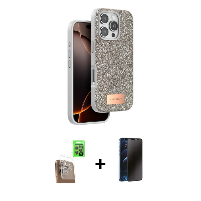 MARSİLYAN™- iPhone 16 Pro Kılıf Vadi Klasik Serisi - Siyah 3D Antistatik Hayalet Cam Ekran Koruyucu + Raze Metal Kamera Lens - CLTM