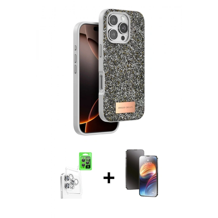 MARSİLYAN™- iPhone 16 Pro Kılıf Vadi Klasik Serisi - Siyah 3D Antistatik Mat Seramik Nano Ekran Koruyucu + Raze Metal Kamera Lens - BZ