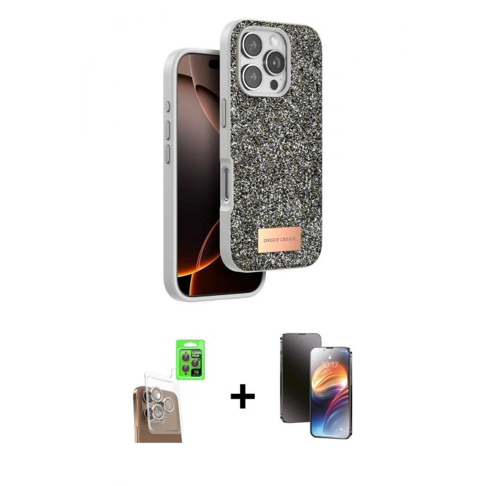 MARSİLYAN™- iPhone 16 Pro Kılıf Vadi Klasik Serisi - Siyah 3D Antistatik Mat Seramik Nano Ekran Koruyucu + Raze Metal Kamera Lens - CLTM