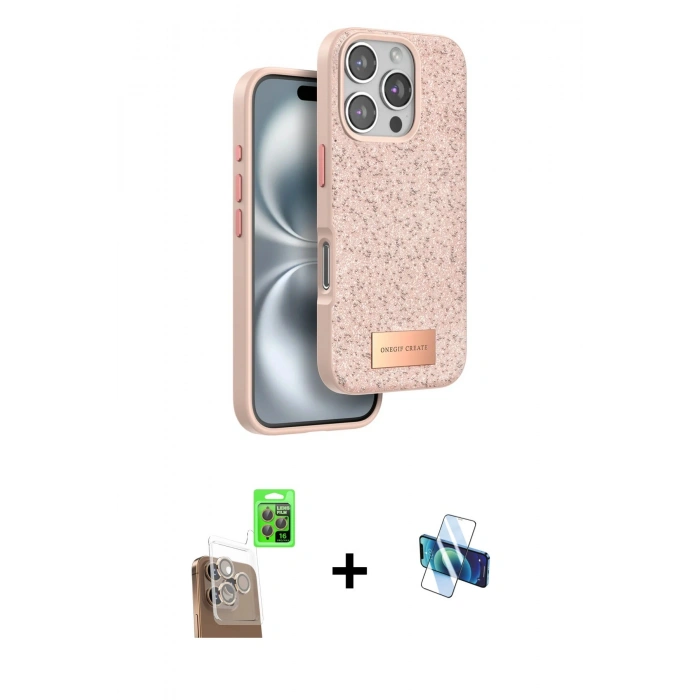 MARSİLYAN™- iPhone 16 Pro Kılıf Vadi Klasik Serisi - Siyah 3D Antistatik Seramik Nano Ekran Koruyucu + Raze Metal Kamera Lens - CLTM