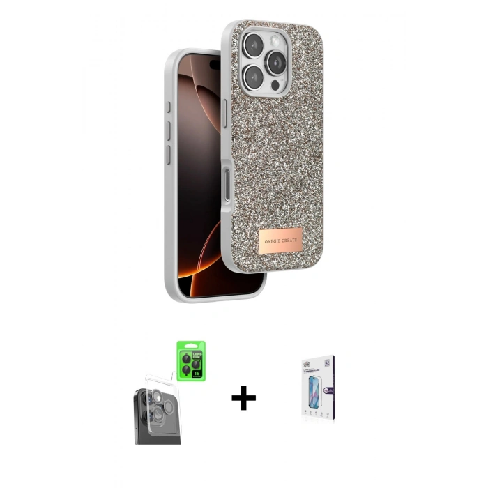 MARSİLYAN™- iPhone 16 Pro Kılıf Vadi Klasik Serisi - Siyah Bilvis 0.18mm Plus Cam Ekran Koruyucu + Raze Metal Kamera Lens - SH