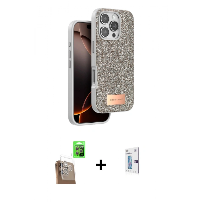 MARSİLYAN™- iPhone 16 Pro Kılıf Vadi Klasik Serisi - Siyah Bilvis 0.18mm Plus Cam Ekran Koruyucu + Raze Metal Kamera Lens - CLTM